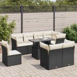 Set mobilier de grădină cu perne, 9 piese, negru, poliratan GartenMobel Dekor