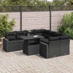 Set mobilier de grădină cu perne, 9 piese, negru, poliratan GartenMobel Dekor