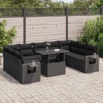 Set canapele de grădină cu perne, 10 piese, negru, poliratan GartenMobel Dekor