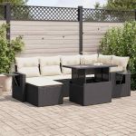 Set canapele de grădină cu perne, 7 piese, negru, poliratan GartenMobel Dekor