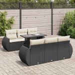 Set canapele de grădină cu perne, 7 piese, negru, poliratan GartenMobel Dekor