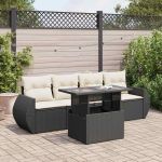 Set mobilier de grădină cu perne, 5 piese, negru, poliratan GartenMobel Dekor