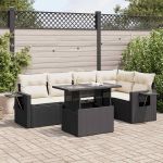 Set mobilier de grădină cu perne, 6 piese, negru, poliratan GartenMobel Dekor
