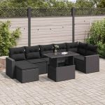 Set mobilier de grădină cu perne, 8 piese, negru, poliratan GartenMobel Dekor