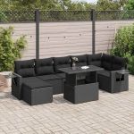 Set mobilier de grădină cu perne, 8 piese, negru, poliratan GartenMobel Dekor
