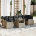 Set mobilier de grădină cu perne, 8 piese gri deschis poliratan GartenMobel Dekor