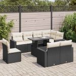 Set mobilier de grădină cu perne, 9 piese, negru, poliratan GartenMobel Dekor