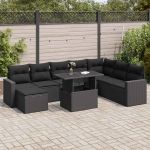 Set mobilier de grădină cu perne, 9 piese, negru, poliratan GartenMobel Dekor