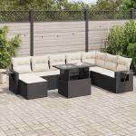 Set mobilier de grădină cu perne, 9 piese, negru, poliratan GartenMobel Dekor