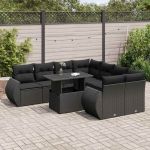 Set mobilier de grădină cu perne, 9 piese, negru, poliratan GartenMobel Dekor