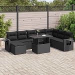 Set mobilier de grădină cu perne, 9 piese, negru, poliratan GartenMobel Dekor