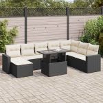 Set mobilier de grădină cu perne, 9 piese, negru, poliratan GartenMobel Dekor