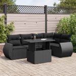 Set mobilier de grădină cu perne, 6 piese, negru, poliratan GartenMobel Dekor