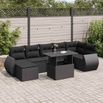 Set mobilier de grădină cu perne, 8 piese, negru, poliratan GartenMobel Dekor