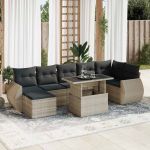 Set mobilier de grădină cu perne, 8 piese gri deschis poliratan GartenMobel Dekor