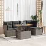 Set mobilier grădină cu perne 6 piese gri poliratan/lemn acacia GartenMobel Dekor