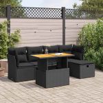 Set mobilier grădină perne 6 piese negru poliratan/lemn acacia GartenMobel Dekor