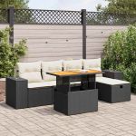 Set mobilier grădină perne 6 piese negru poliratan/lemn acacia GartenMobel Dekor