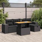Set mobilier grădină perne 6 piese negru poliratan/lemn acacia GartenMobel Dekor
