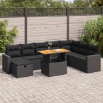 Set mobilier grădină perne 9 piese negru poliratan/lemn acacia GartenMobel Dekor