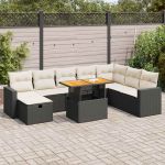 Set mobilier grădină perne 9 piese negru poliratan/lemn acacia GartenMobel Dekor
