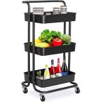 Raft depozitare cu 3 cosuri, roti pivotante, structura metalica, abs, 45x35x84 cm, negru MultiMark GlobalProd