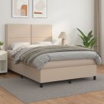Pat box spring cu saltea, cappuccino, 140x200cm piele ecologică GartenMobel Dekor