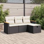 Set mobilier de grădină cu perne, 4 piese, negru, poliratan GartenMobel Dekor