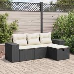 Set mobilier de grădină cu perne, 4 piese, negru, poliratan GartenMobel Dekor