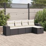 Set mobilier de grădină cu perne, 5 piese, negru, poliratan GartenMobel Dekor