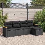 Set mobilier de grădină cu perne, 5 piese, negru, poliratan GartenMobel Dekor