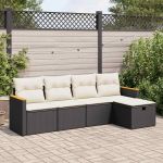 Set mobilier de grădină cu perne, 5 piese, negru, poliratan GartenMobel Dekor
