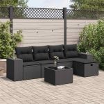 Set mobilier de grădină cu perne, 6 piese, negru, poliratan GartenMobel Dekor