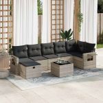 Set mobilier de grădină cu perne, 8 piese gri deschis poliratan GartenMobel Dekor