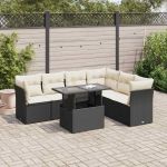 Set canapele de grădină cu perne, 7 piese, negru, poliratan GartenMobel Dekor