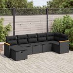 Set canapele de grădină cu perne, 7 piese, negru, poliratan GartenMobel Dekor
