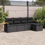 Set mobilier de grădină cu perne, 5 piese, negru, poliratan GartenMobel Dekor