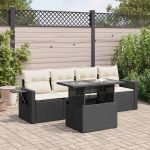 Set mobilier de grădină cu perne, 5 piese, negru, poliratan GartenMobel Dekor