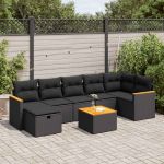 Set mobilier de grădină cu perne, 8 piese, negru, poliratan GartenMobel Dekor