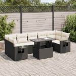 Set mobilier de grădină cu perne, 8 piese, negru, poliratan GartenMobel Dekor