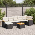 Set mobilier de grădină cu perne, 8 piese, negru, poliratan GartenMobel Dekor