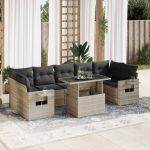 Set mobilier de grădină cu perne, 8 piese gri deschis poliratan GartenMobel Dekor