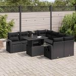Set mobilier de grădină cu perne, 9 piese, negru, poliratan GartenMobel Dekor