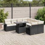 Set mobilier de grădină cu perne, 9 piese, negru, poliratan GartenMobel Dekor