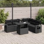 Set canapele de grădină cu perne, 7 piese, negru, poliratan GartenMobel Dekor