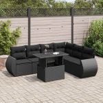 Set canapele de grădină cu perne, 7 piese, negru, poliratan GartenMobel Dekor