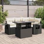 Set mobilier de grădină cu perne, 5 piese, negru, poliratan GartenMobel Dekor