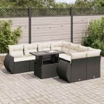 Set mobilier de grădină cu perne, 9 piese, negru, poliratan GartenMobel Dekor