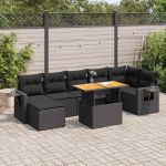 Set mobilier de grădină cu perne, 8 piese, negru, poliratan GartenMobel Dekor