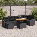 Set mobilier de grădină cu perne, 8 piese, negru, poliratan GartenMobel Dekor